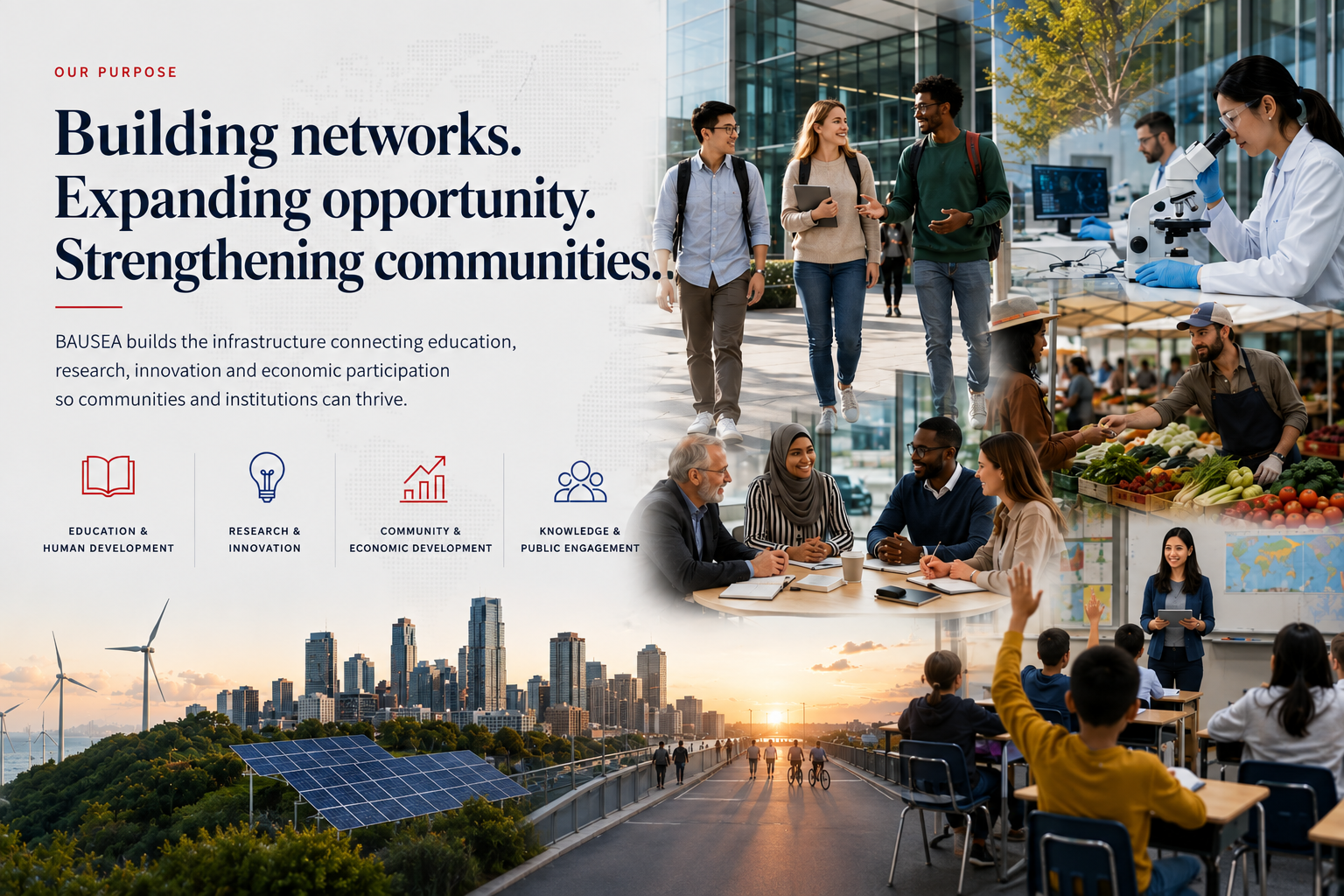 BAUSEA's purpose: students, researchers, community meetings and local markets across the four focus areas.